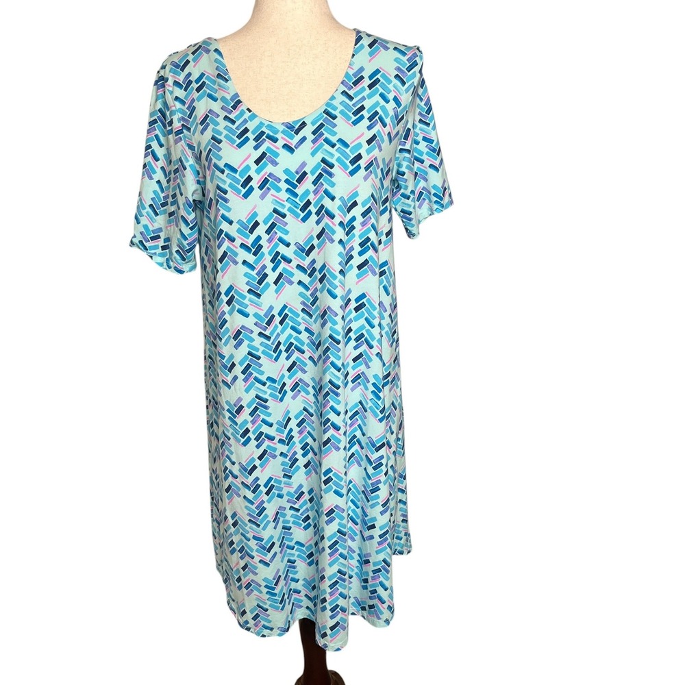 Fresh Produce Women M Blue Geometric Herringbone Dress Resortwear Coastal Vacay